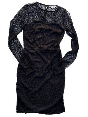 Debbie Shuchat Womens Black Lace Bodycon Dress Size 0 Long Sleeve Cocktail NWOT